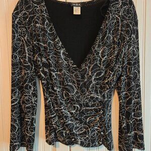 MSK Ladies Black/Silver Metallic Shirt Size Large